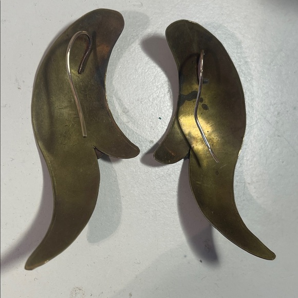 Vintage Brass with Copper accent pierced earrings - Picture 5 of 9